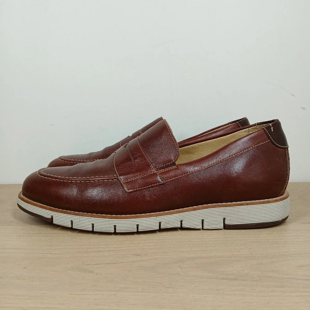 Johnson & Murphy Penny Loafer Men 10 Brown Leather Lightweight Wedge Sole Shoes